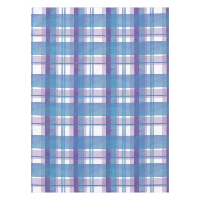 Madras Plaid Blue and Purple Tablecloth (Front)