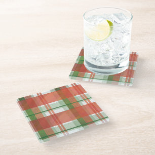 Madras Plaid Christmas Glass Coaster