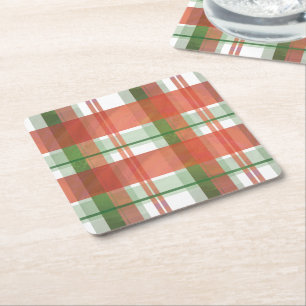 Madras Plaid Christmas Square Paper Coaster