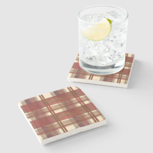 Madras Plaid Fall Red Stone Coaster