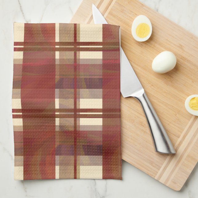 Madras Plaid Fall Red Tea Towel (Quarter Fold)
