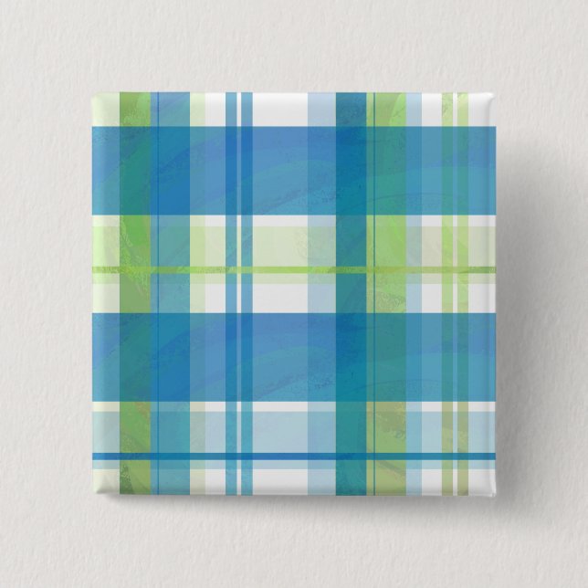 Madras Plaid Green and Blue 15 Cm Square Badge (Front)