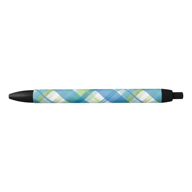 Madras Plaid Green and Blue Black Ink Pen (Front)