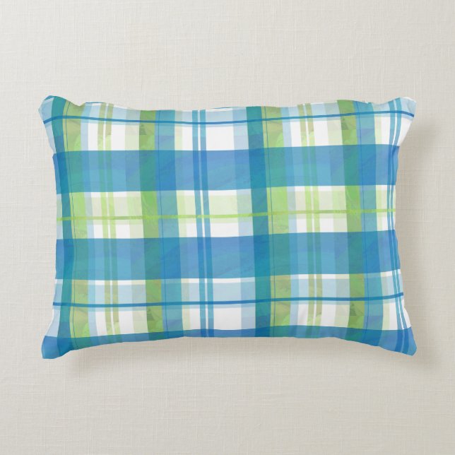 Madras Plaid Green and Blue Decorative Cushion (Front)