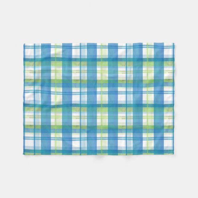 Madras Plaid Green and Blue Fleece Blanket (Front (Horizontal))