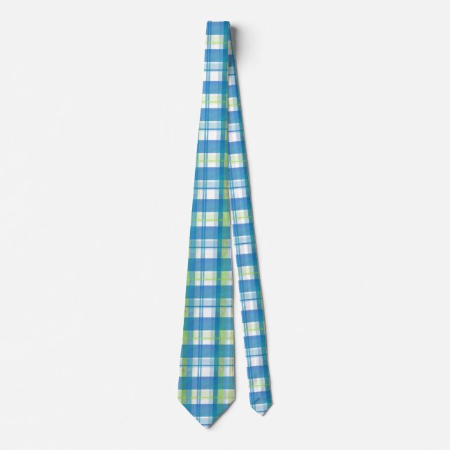 Madras Plaid Green and Blue Tie (Front)