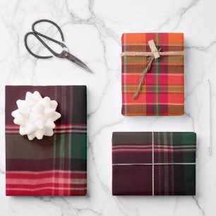 Madras Plaid Pattern Red Orange Caribbean  Wrapping Paper Sheet