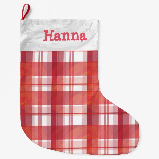 Madras Plaid Red Large Christmas Stocking (Front)