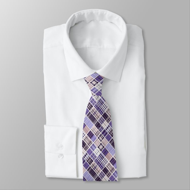 Madras Plaid Tiles – Purples, Light Peach & White Tie (Tied)