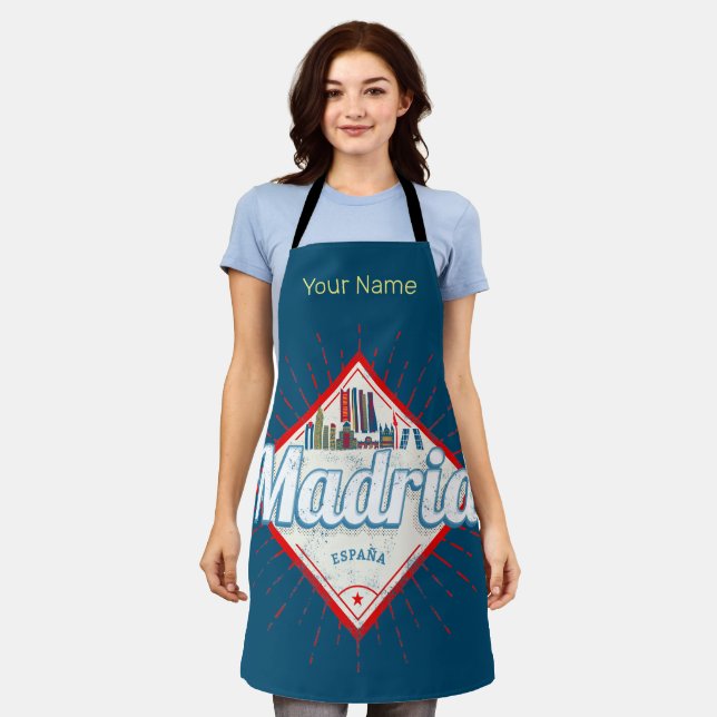 Madrid Capital Spain Retro Skyline Vintage Apron (Worn)