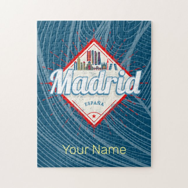 Madrid Capital Spain Retro Skyline Vintage Jigsaw Puzzle (Vertical)