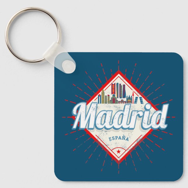 Madrid Capital Spain Retro Skyline Vintage Key Ring (Front)