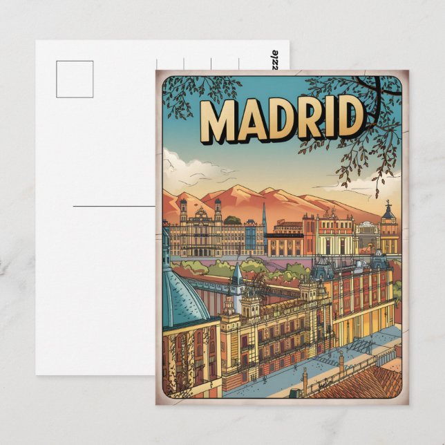Madrid city spain vintage travel souvenirs, gifts postcard (Front/Back)