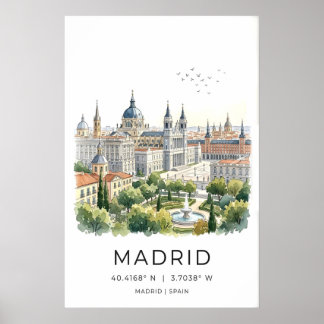 Madrid Cityscape Art Print Skyline, Fountain