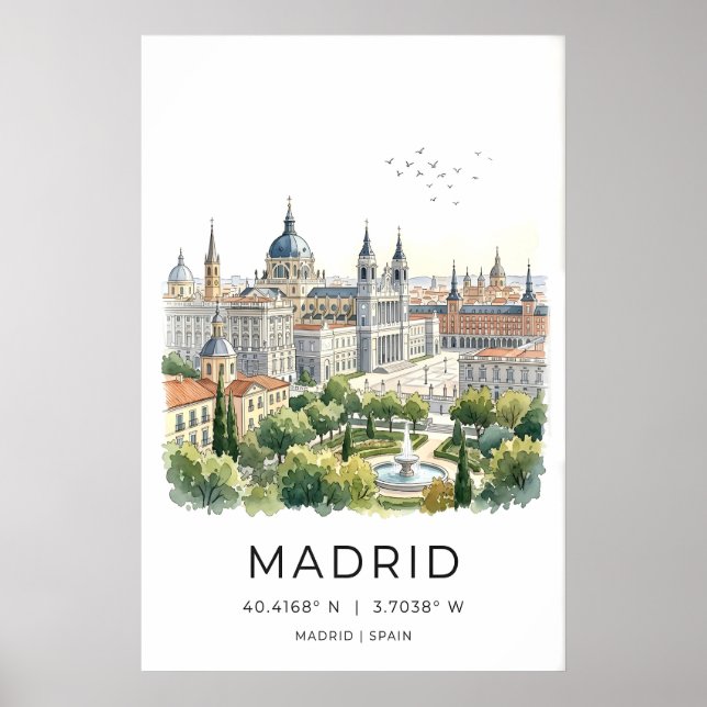 Madrid Cityscape Art Print Skyline, Fountain (Front)