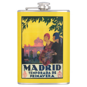 Madrid in Springtime Travel Promotional Poster Hip Flask