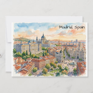 Madrid Spain Architecture Watercolor Painting Card