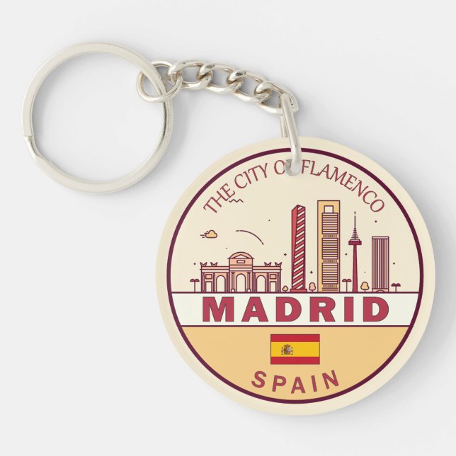Madrid Spain City Skyline Emblem Key Ring (Front)