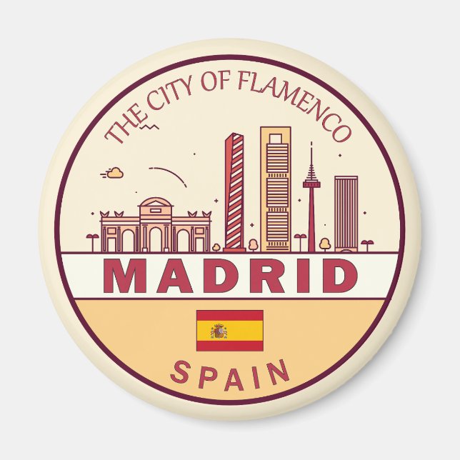 Madrid Spain City Skyline Emblem Magnet (Front)