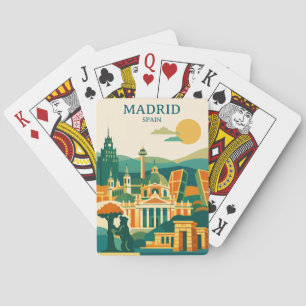 Madrid Spain City Skyline - Minimalist Retro City  Playing Cards