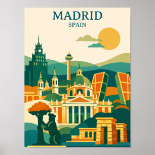 Madrid Spain City Skyline - Minimalist Retro City Poster