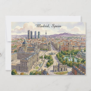 Madrid Spain Cityscape View Watercolor Painting Card