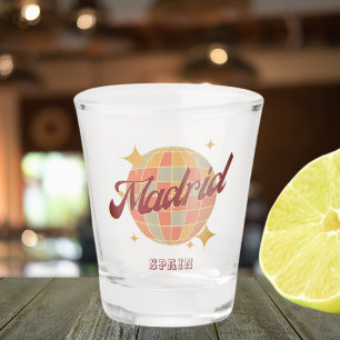 Madrid Spain Disco ball Retro Vintage Shot Glass