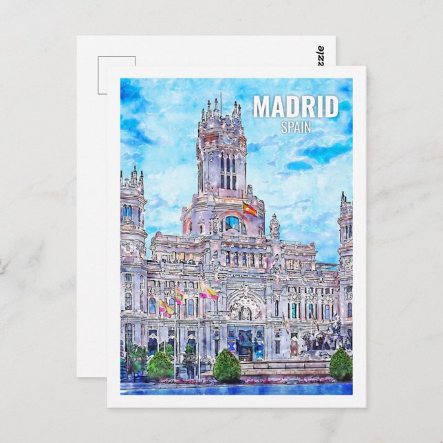 Madrid Spain Famous Travel Place Watercolor Postcard (Front/Back)