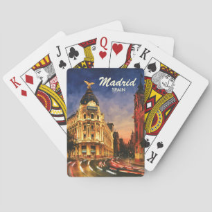 Madrid Spain Gran Via Night Watercolor Cityscape Playing Cards