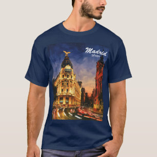 Madrid Spain Gran Via Night Watercolor Cityscape T-Shirt