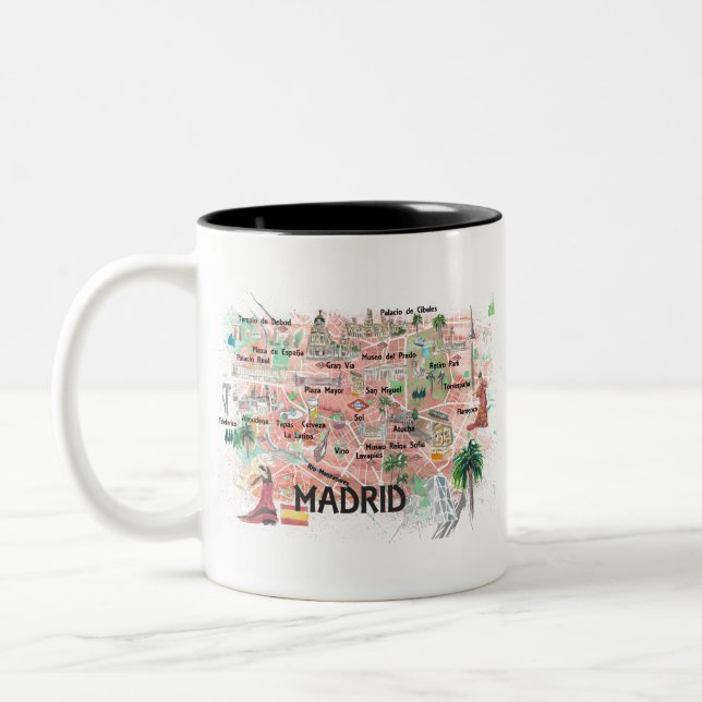 Madrid Spain Illustrated Map with Main Roads Two-Tone Coffee Mug (Left)