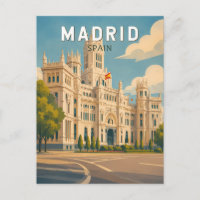 Madrid Spain Illustration Travel Art Vintage