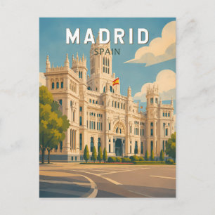 Madrid Spain Illustration Travel Art Vintage Postcard
