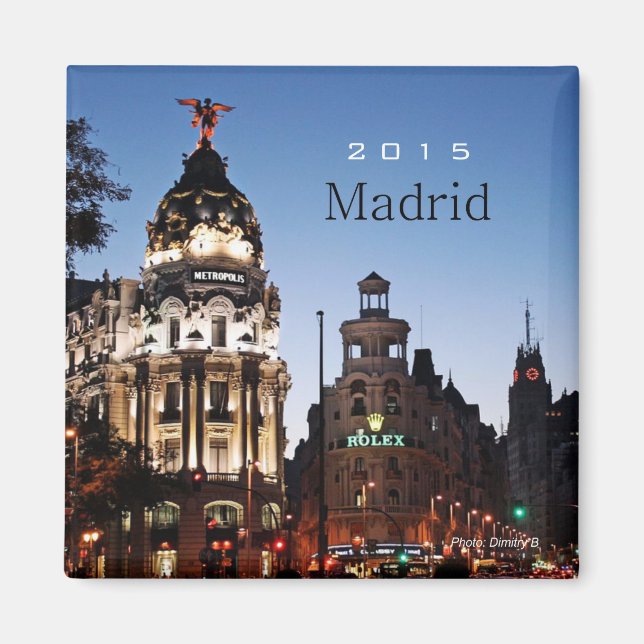 Madrid Spain Nighttime Scene Magnet Change Year (Front)