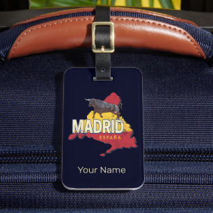 Madrid Spain Retro Region Map Vintage Bull Luggage Tag