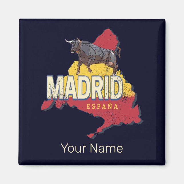 Madrid Spain Retro Region Map Vintage Bull Magnet (Front)