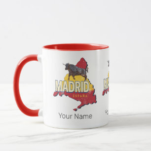 Madrid Spain Retro Region Map Vintage Bull Mug