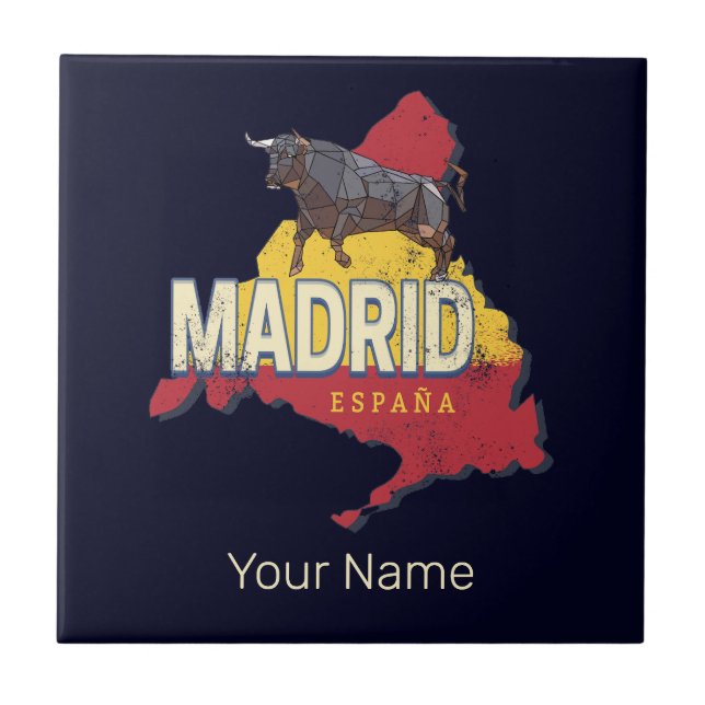 Madrid Spain Retro Region Map Vintage Bull Tile (Front)