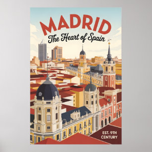 Madrid Spain Retro Skyline Cityscape Travel Poster
