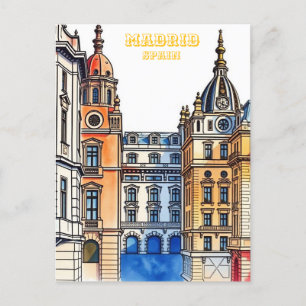 Madrid Spain Silhouette Watercolor Painting Postcard