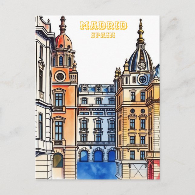 Madrid Spain Silhouette  Watercolor Painting Postcard (Front)