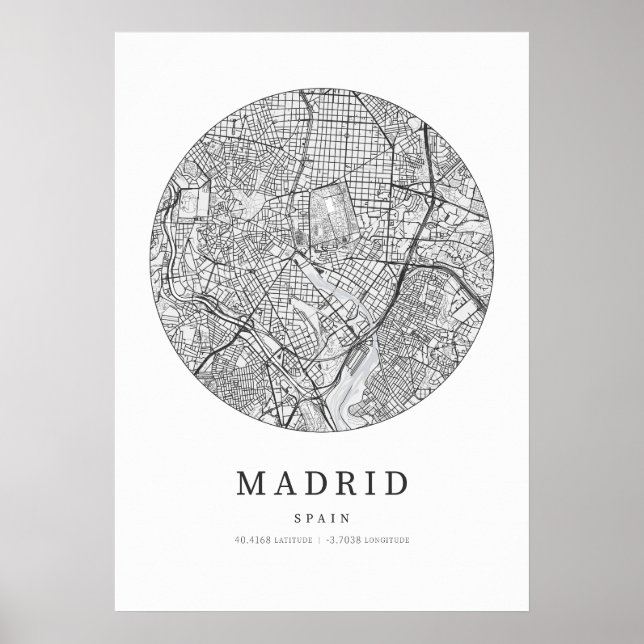 Madrid Spain Street Layout Map Poster (Front)