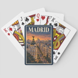 Madrid Spain Sunset Illustration Travel Art Retro Playing Cards