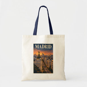 Madrid Spain Sunset Illustration Travel Art Retro Tote Bag