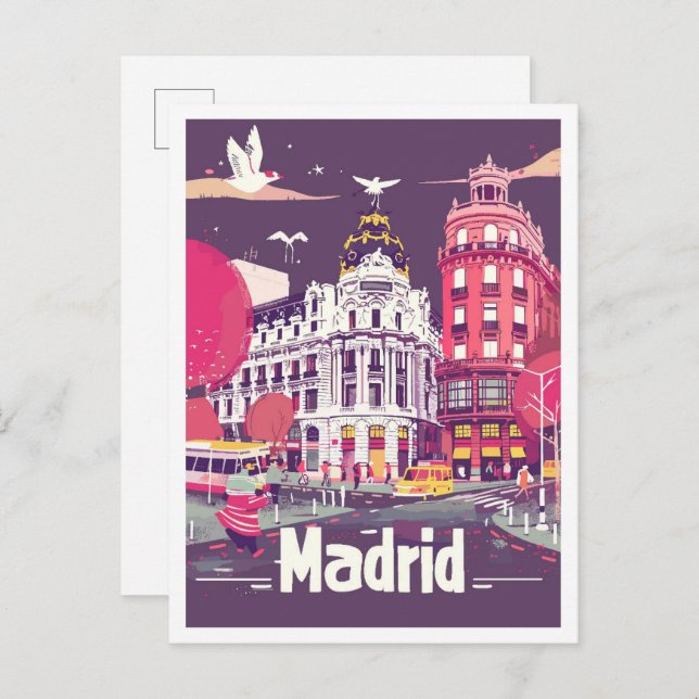 Madrid Spain Vintage Travel Illustration Postcard (Front/Back)