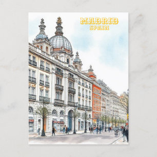 Madrid Spain Watercolor Painting Postcard