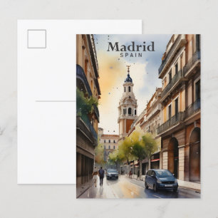 Madrid Spain Watercolor Painting Travel Postcard