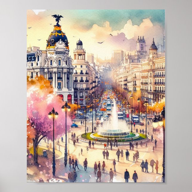 Madrid Spain Watercolor Poster (Front)