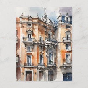 Madrid watercolor art postcard