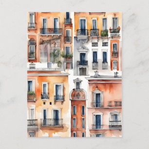 Madrid watercolor art postcard